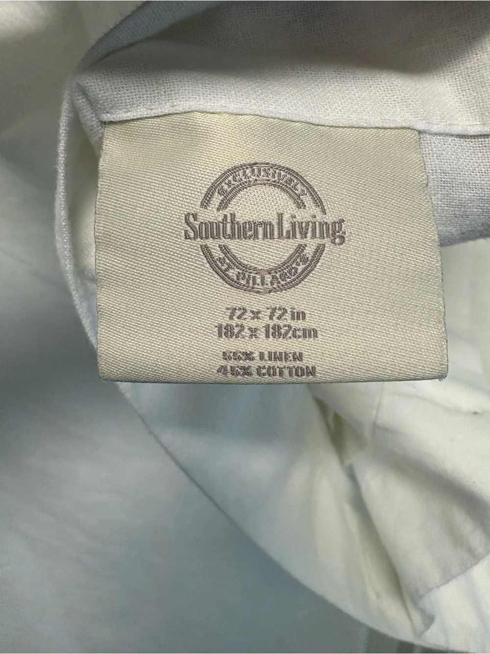 Southern Living Cream & White Linen Cotton Blend Shower Panel Curtain 72 x 72 in